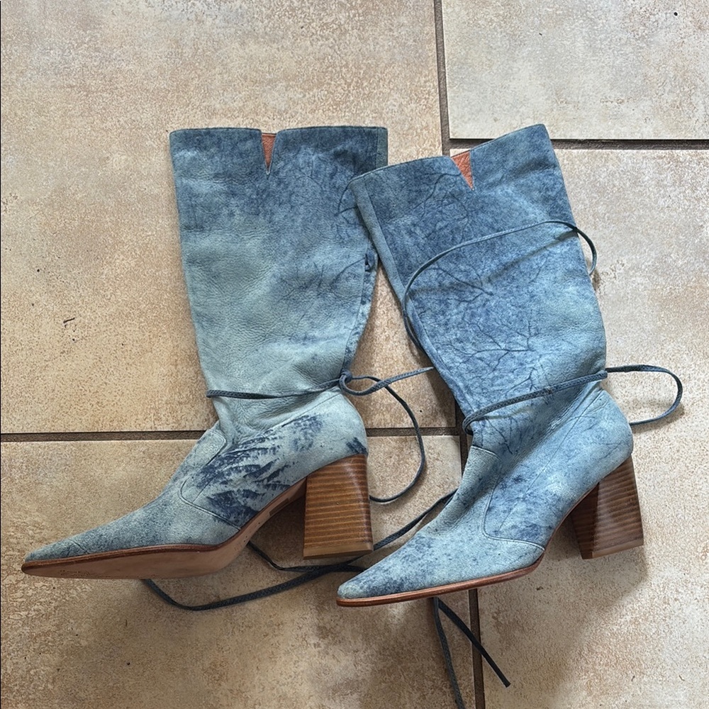 Stylish Blue Leather Women's Boots